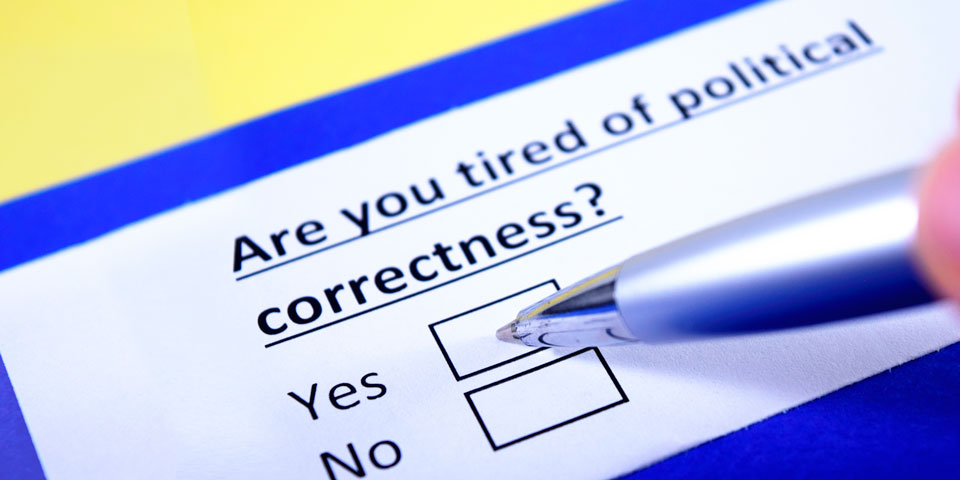 picture of a ballot paper asking the question "Are you tired of political correctness"