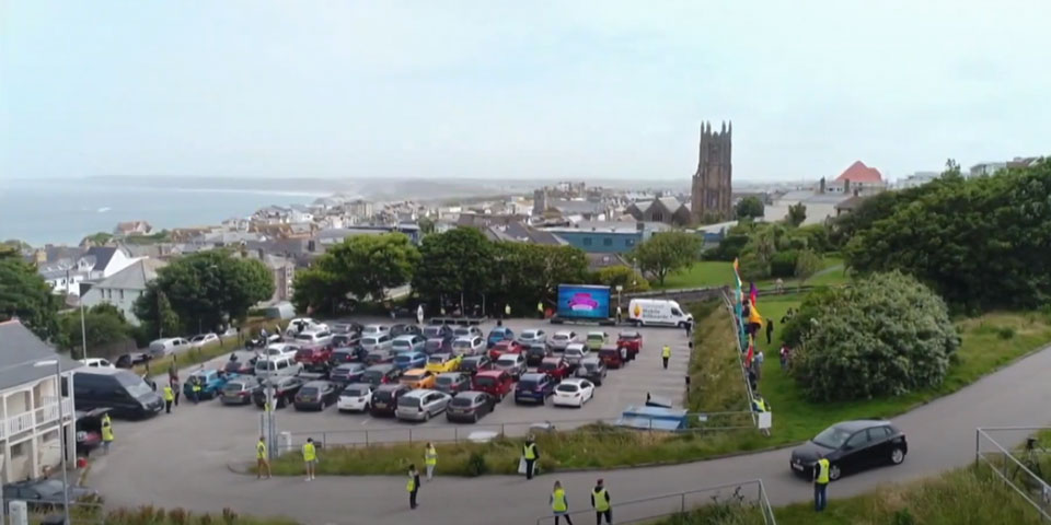 a shot of the drive in church in Newquay